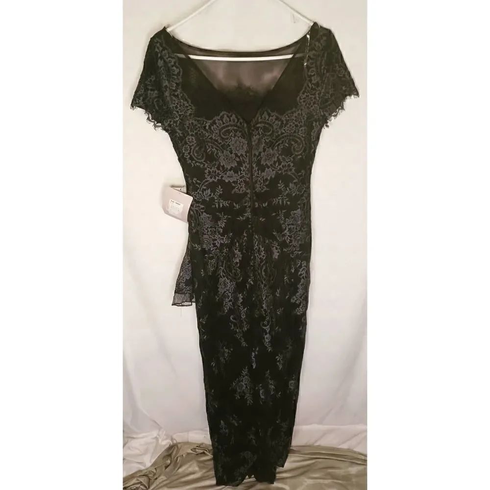 NORDSTROM SHEER LACE FORMAL GOWN EMBROIDERED BLACK FULL LENGTH J S COLLECTIONS 2